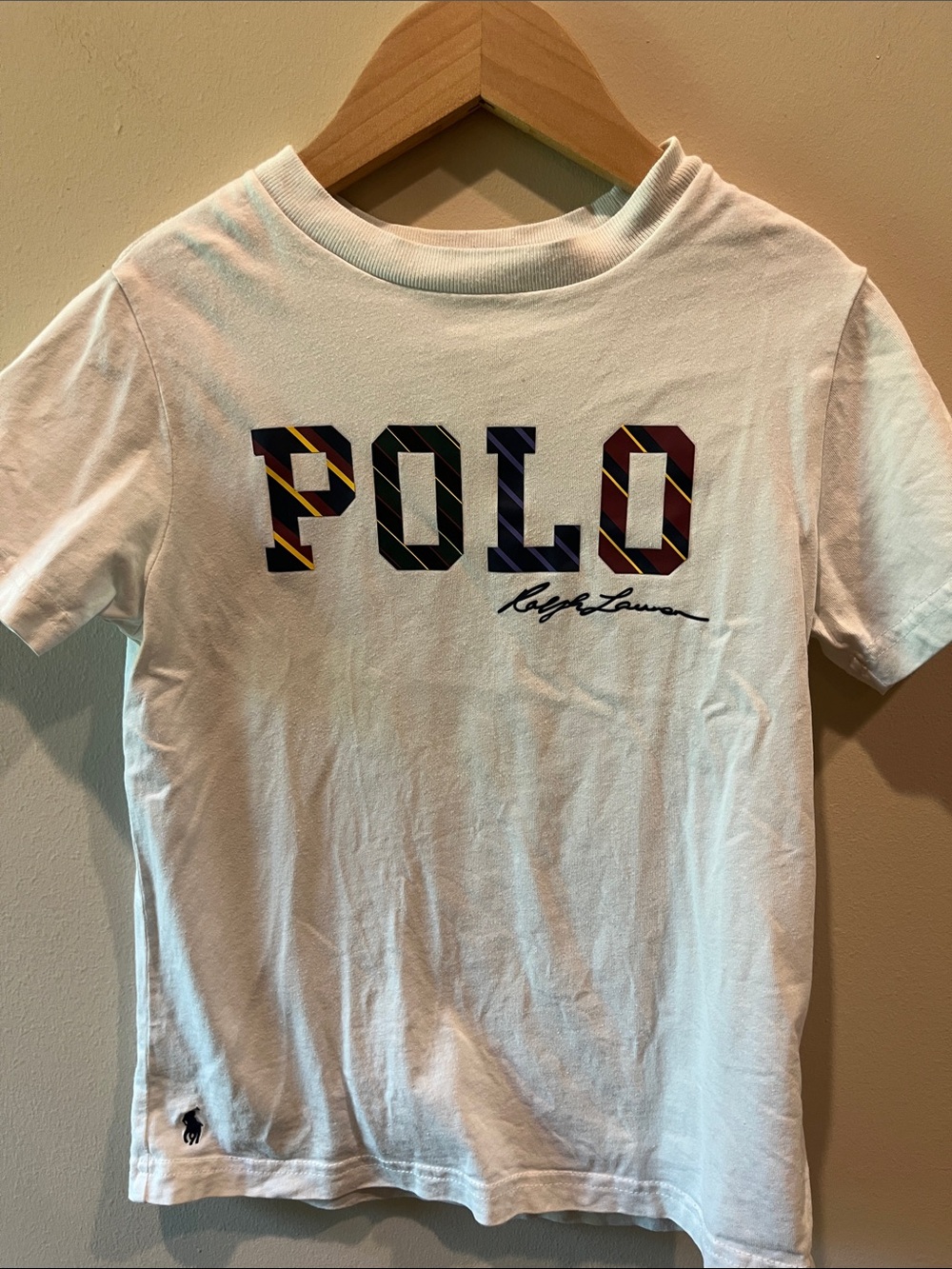 Polo by Ralph Lauren White Tee with Multicolor Striped Logo